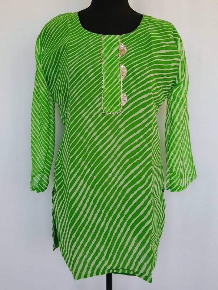 Women's Green Striped// Leheriya Tunic Top